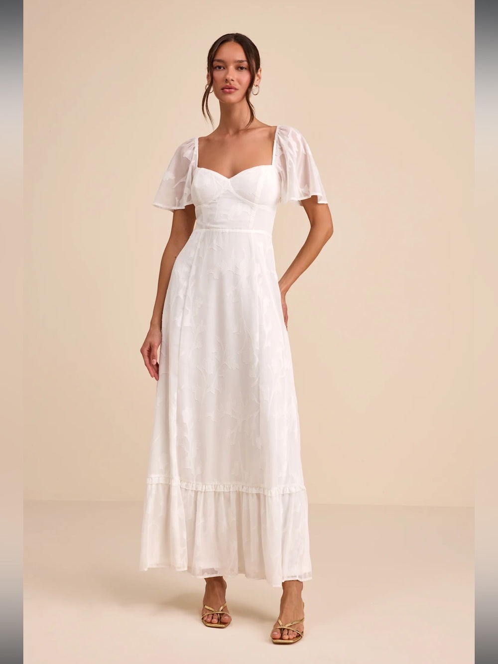 White Puff-Sleeve Maxi Dress